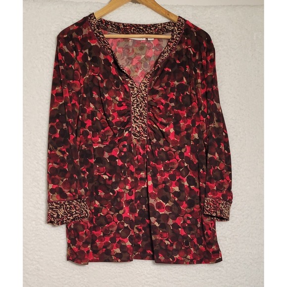 Susan Graver Blouse Size XL V-neck 3/4 Sleeve Pullover Top Womens Geometric 0402 - Picture 1 of 8
